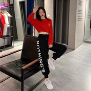 山森南獅爵士舞服裝女韓版上衣舞蹈服現(xiàn)代學(xué)生街舞套裝嘻哈寬松演出服 9059紅色上衣+703黑色褲子 M (建議 95~105斤)