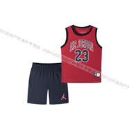 NIKE耐克（NIKE）AirJordan童裝男童背心夏季速干兒童籃球運(yùn)動(dòng)無(wú)袖T恤 套裝正黑色JD2022092PS-001碼 105cm