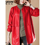 啄木鳥(niǎo)（TUCANO）海寧皮衣女皮夾克風(fēng)衣皮外套新款顯瘦大l碼棒球服中長(cháng)款皮衣女 紅色正紅色 紅色正紅色 3XL