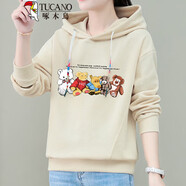 啄木鳥(niǎo)春節卡通印花衛衣女士2025新款春秋寬松洋氣連帽小個(gè)子長(cháng)袖上衣潮 9017杏色 M 建議80-95斤