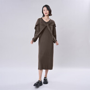 普普風(fēng)2023冬季新品女裝簡約遮肉無束縛披肩針織連衣裙OD2L7610L 咖啡 OF