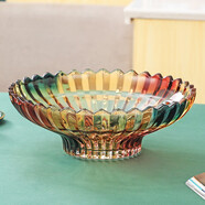 花語(yǔ)四季玻璃水果盤(pán)歐式家用客廳茶幾高檔輕奢零食糖果干果收納盤(pán)大號盤(pán)子 彩色果盤(pán)