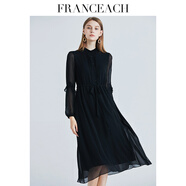 法涵意弛2025春夏季新款黑色荷葉邊真絲連衣裙女年輕款桑蠶絲連衣裙 黑色 XL