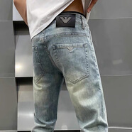 AX阿瑪尼修身小直筒復(fù)古彈力牛仔褲男士歐貨休閑長褲 3332復(fù)古藍(lán) 30