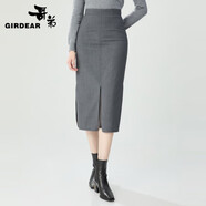 哥弟（GIRDEAR）女裝高腰H型中長款直筒開叉包臀半身裙1200232 蓖麻灰 M (3碼)