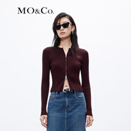 MO&Co.針織開衫字母刺繡雙開頭拉鏈修身針織衫辣妹風醬果紅摩安珂 醬果紅色-第1批 S 160