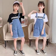 微曼小鹿 童裝褲子 兒童牛仔背帶短褲 女童褲子 女童背帶褲中大童夏款 014 單件牛仔背帶短褲 120cm