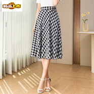 初徑雪紡復古格子半身裙女2025夏新款高腰小個(gè)子中長(cháng)裙顯瘦大擺a字裙 A1黑白格子中長(cháng)裙 2XL