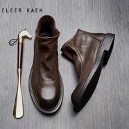 CLEER KAEN品牌馬丁靴男士秋季新款英倫高幫男鞋頭層牛皮軟底加絨切爾西靴男 咖啡色磨砂皮 40 皮鞋碼