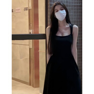 妍莉芬（yanlifen）白色吊帶連衣裙子女2025夏季新款法式茶歇小個(gè)子初戀收腰a字長(zhǎng)裙 黑色 M 【101-110斤】