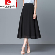皮爾卡丹（pierre cardin）黑色雙層雪紡半身裙女夏中長(zhǎng)款垂感a字裙高腰大尺碼顯瘦中長(zhǎng)傘裙 黑色 XL 【125-138斤】