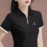 2024夏季新款翻領(lǐng)拉鏈polo衫時(shí)尚短袖T恤休閑氣質(zhì)潮流顯瘦上衣女 黑色169#  2XL 建議125-130