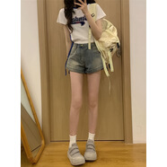 風(fēng)采兔 復(fù)古高腰韓系牛仔短褲女2023夏季新款辣妹百搭顯瘦做舊熱褲子潮 復(fù)古藍(lán)【彈力】 S