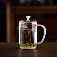 融俊耐熱玻璃杯綠茶杯高檔龍井辦公室水杯子帶把帶蓋玻璃喝水杯高顏值 天久白玉杯帶蓋子350ml