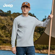 吉普（JEEP）男裝2025新款春秋舒適透氣刺繡圓領(lǐng)體恤衫百搭休閑長袖t恤男 時(shí)光灰 L（130-145斤）