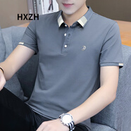 HXZH輕奢男裝 短袖t恤男士夏季翻領(lǐng)商務(wù)帶領(lǐng)時(shí)尚polo領(lǐng)半袖百搭上衣 藍(lán)灰色 XL (125-140斤)