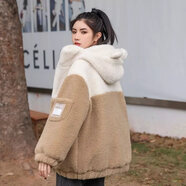 柚宏2023年新款少女冬裝外套加厚羊羔毛秋冬加絨棉服初高中學(xué)生棉衣女 駝色 S 建議【70-90斤】