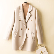 雷公館 毛呢大衣女2025秋冬新款毛呢外套中長(cháng)款羊毛雙面呢顯瘦呢子大衣 2252（短款）米白色 M