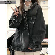 詩(shī)丹蕊美式綁帶連帽牛仔外套女學(xué)生春秋新款復(fù)古寬松港風(fēng)學(xué)生夾克上衣潮 牛仔外套 均碼【可備注碼數(shù)】
