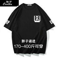 酷萬(wàn)（coolku）T恤男大碼短袖男潮寬松胖子男裝港風(fēng)高街情侶裝加肥加特大號半袖 黑色T8820 7XL