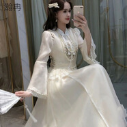 瀚冉女生套裝搭配潮流2024年新款2024春夏改良漢服國風(fēng)仙女中式襯衫半 上衣+半身裙（兩件套） S