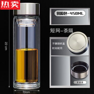 山頭林村鋼化玻璃杯防摔打不碎的大號(hào)套裝防爆男女隨手保溫 璃杯不銹鋼蓋450加厚燒制底