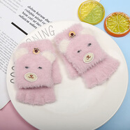 珊詩(shī)麗（SexeMara）翻蓋兒童手套女童半指可愛(ài)冬季加厚保暖五指小男孩寶寶卡通寫(xiě)作業(yè) #粉色小豬 S(建議2-7歲)