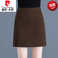 皮爾卡丹（pierre cardin）短裙半身裙女秋冬季2025新款高腰毛呢包臀裙顯瘦洋氣加厚一步裙子 咖啡色 XL 建議112-123斤
