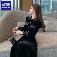 羅蒙（ROMON）小香風(fēng)連衣裙秋冬女2025新款感收腰顯瘦內(nèi)搭法式氣質(zhì)黑色長(zhǎng)裙 LB-9931#黑色 L 建議 105-115斤