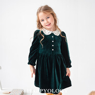 happyology英國春女童連衣裙兒童裙子絲絨連身裙長(cháng)袖公主裙新年裝 瑪瑙綠 86 (86cm)