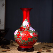 領(lǐng)格 景德鎮(zhèn)陶瓷器紅牡丹花瓶 水晶釉花開富貴花瓶客廳家居裝飾品擺件禮物 現(xiàn)代時尚擺設(shè)工藝品婚慶 彩牡丹紅賞瓶 高約36寬20cm