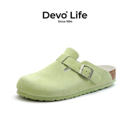 Devo Life【鄧恩熙同款】軟木鞋男女時(shí)尚包頭鞋勃肯拖鞋休閑外穿拖鞋3624 蘋果綠反絨牛皮 38 （建議拍小一碼）