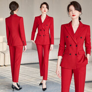 Sugargirl春秋小西裝套裝女高端氣質(zhì)職業(yè)裝女裝西服外套商務(wù)正裝經(jīng)理工作服 S009紅色西裝+褲子 XL