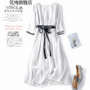 優(yōu)吻（YOUWen）2025新款女裝文藝繡花繡花棉麻連衣裙夏季中袖大擺中長裙 白色 少量現(xiàn)貨 M 建議100斤以下