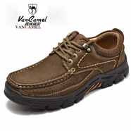 西域駱駝（VANCAMEL）男鞋春秋登山鞋戶(hù)外運動(dòng)休閑皮鞋男防滑厚底爸爸鞋耐磨大頭工裝鞋 暗棕單鞋款 45