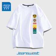 真維斯（JEANSWEST）短袖t恤男ins潮牌2024春夏季男女寬松oversize半袖衣服美式高街男 白色 獅來運轉(zhuǎn)_K 2XL【推薦155-185斤】