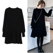 卓貝欣孕婦裝新款秋冬韓版寬松打底毛衣中長(cháng)款冬季加厚針織連衣裙秋冬裝 黑色毛衣 XL