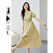 梵希蔓簡(jiǎn)約通勤黑色短袖連衣裙女2025年夏季新款收腰顯瘦小黑裙子 M6986 秋香綠 XL