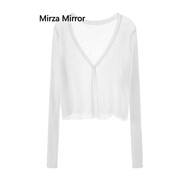 蜜莎蜜拉（Mirza Mirror）配吊帶小披肩夏季冰絲外搭短款薄上衣防曬針織開(kāi)衫女空調(diào)衫外套 白色 S