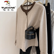 啄木鳥(niǎo)（TUCANO）灰色長(cháng)袖t恤女假兩件正肩秋冬針織衫內搭打底衫2025新款上衣女 燕麥色【早秋上新優(yōu)質(zhì)面料】 2XL (建議135-150斤)