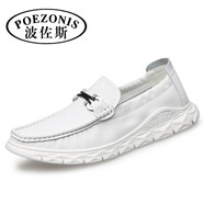 波佐斯（POEZONIS）春季豆豆鞋男士皮鞋男真皮百搭懶人休閑駕車鞋一腳蹬潮 白色 41