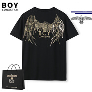 BOY BOY BOYBOY 潮牌恤24夏季套裝休閑燙印花老鷹半袖創(chuàng)意情侶短袖 黑色短袖+ 黑色短袖+手提袋 XS(90-120) 均碼