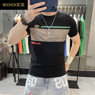 茉莀（MOCHEN） 歐貨潮牌印花短袖t恤男士夏季新款圓領(lǐng)修身帥氣絲光棉半袖體恤潮 黑色 L