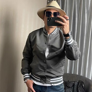 OLOEY 香港潮牌夾克男短款飛行員外套休閑薄款棒球服修身男士春秋季 灰色 S（95-115斤）