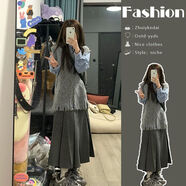 QVNL衣服女裝夏天薄款牛仔馬甲女春秋套裝女2024年新款流蘇邊馬甲背心 襯衫+半身裙兩件套 M 建議95-105斤