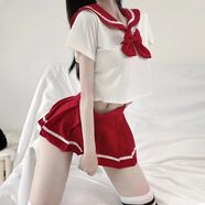 卓妍絲百褶裙超短裙制服水手服角色扮演JK制服套裝 紅色 均碼
