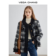 VEGA CHANG小香風(fēng)短外套女2025年秋冬新款小個(gè)子高級感毛呢大衣 格紋 S