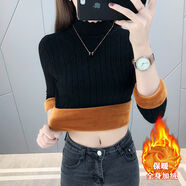 賢語秋冬季新款毛衣女保暖長袖針織衫半高領(lǐng)修身打底衫女 黑色【加絨加厚】 XL 建議110-120斤
