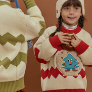 papa爬爬冬季兒童毛衣波浪芝麻點(diǎn)提花針織上衣男女寶寶洋氣時(shí)髦潮 紅色 130 cm