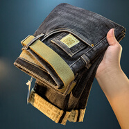 謙集（QIANJI）冬季男士牛仔褲潮流新款抓絨磨毛厚款小腳褲修身彈力薄絨藍色長(cháng)褲 黑灰色 款 【iT5196】 常規 30 建議體重121-130斤